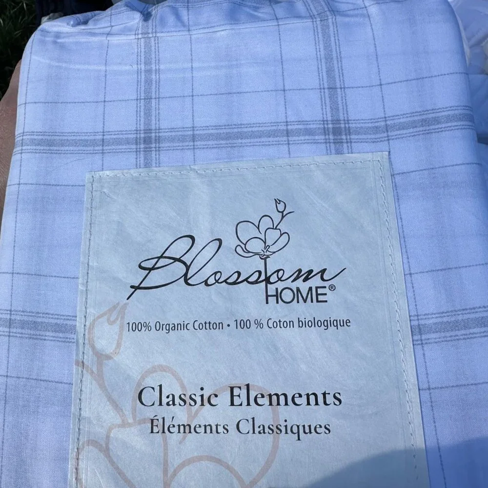 BLOSSOM HOME‎ Organic Cotton Sheet Set Queen Grey Classic Plaid